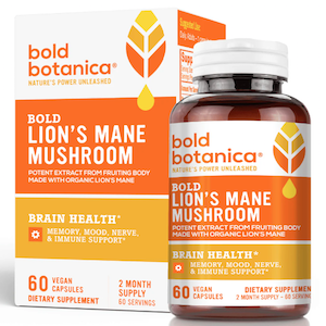Bold Botanica Lion's Mane Mushroom Organic from Fruiting Body Vegan Caps