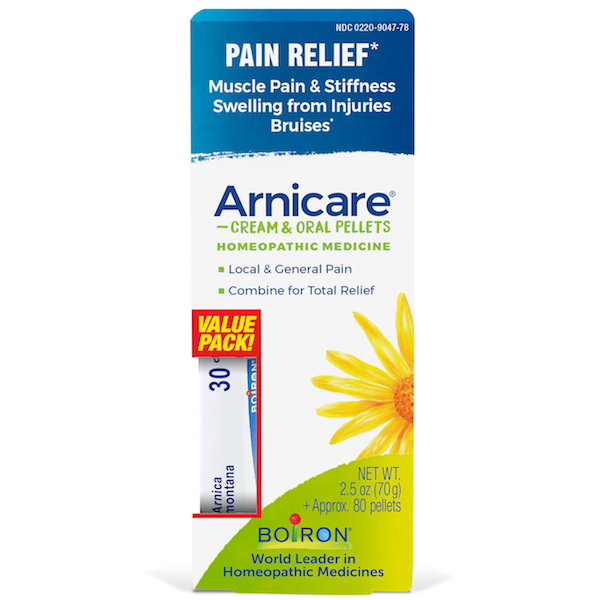 Boiron Arnicare Cream 2.5 oz Value Pack w/ Arnica 30C Blue Tube - Click Image to Close