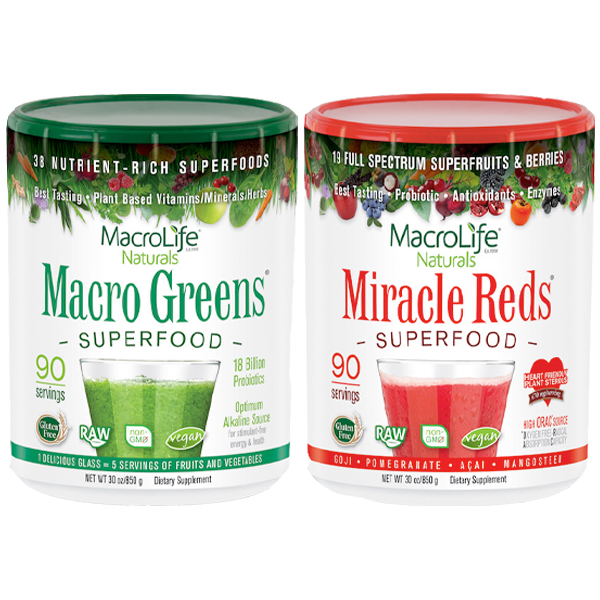 MacroLife Naturals Macro Greens + Miracle Reds Superfood Combo 90 Servings 30 oz - Click Image to Close