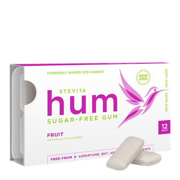 Stevita Hum Sugar-Free Gum Fruit Flavor 12 Pack (formerly SteviaDent) - Click Image to Close