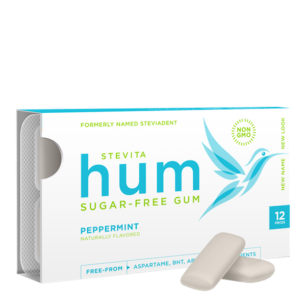 Stevita Hum Sugar-Free Gum Peppermint 12 Pack (formerly SteviaDent) - Click Image to Close