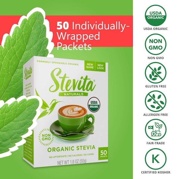 Stevita Naturals Organic Stevia with Erythritol 50 Packets (formerly Spoonable Stevia) - Click Image to Close