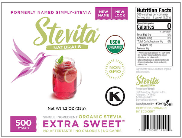 Stevita Naturals Organic Stevia Extra Sweet Bulk 500 Packets (formerly Simply Stevia) - Click Image to Close
