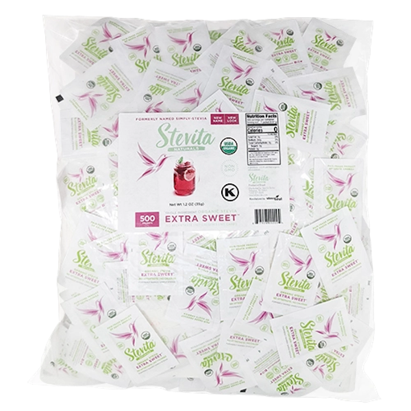 Stevita Naturals Organic Stevia Extra Sweet Bulk 500 Packets (formerly Simply Stevia) - Click Image to Close
