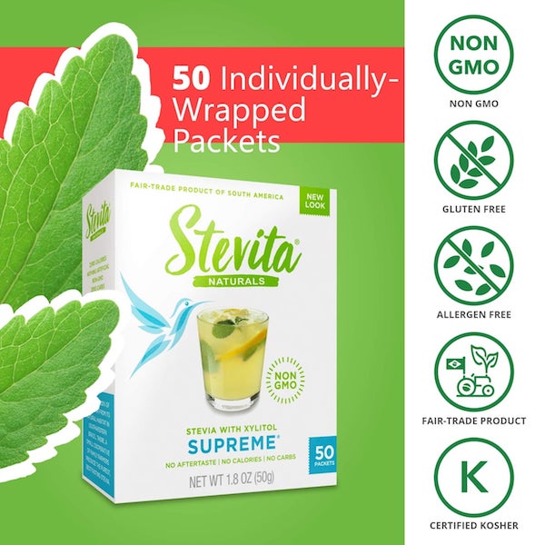 Stevita Naturals Supreme Stevia with Xylitol 50 Packets - Click Image to Close