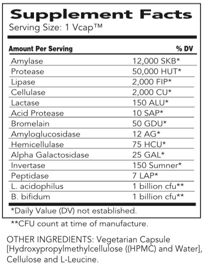 Supplement Facts chart from Nature's Sources AbsorbAid Platinum product label