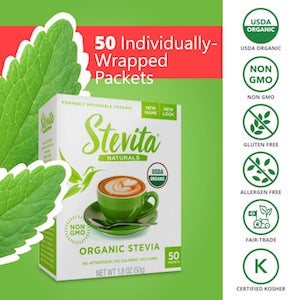 Stevita Naturals Organic Stevia with Erythritol 50 Packets (formerly Spoonable Stevia)